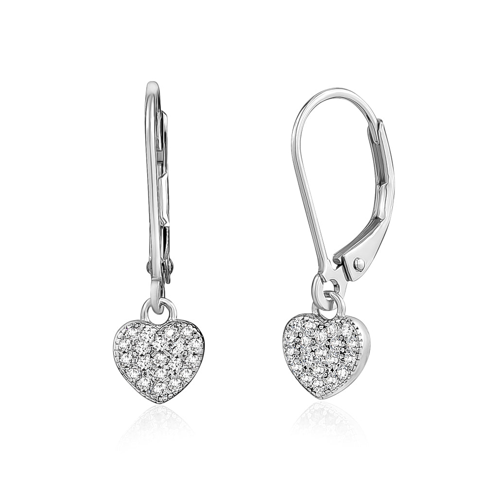 925 Sterling Silver Leverback Drop Earrings - Cubic Zirconia, White Stone, Dangle Style