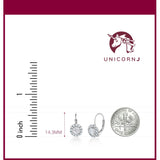 Sterling Silver Leverback Halo Earrings with Simulated Birthstones