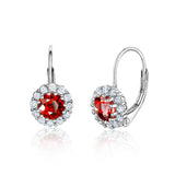 Sterling Silver Leverback Halo Earrings with Simulated Birthstones