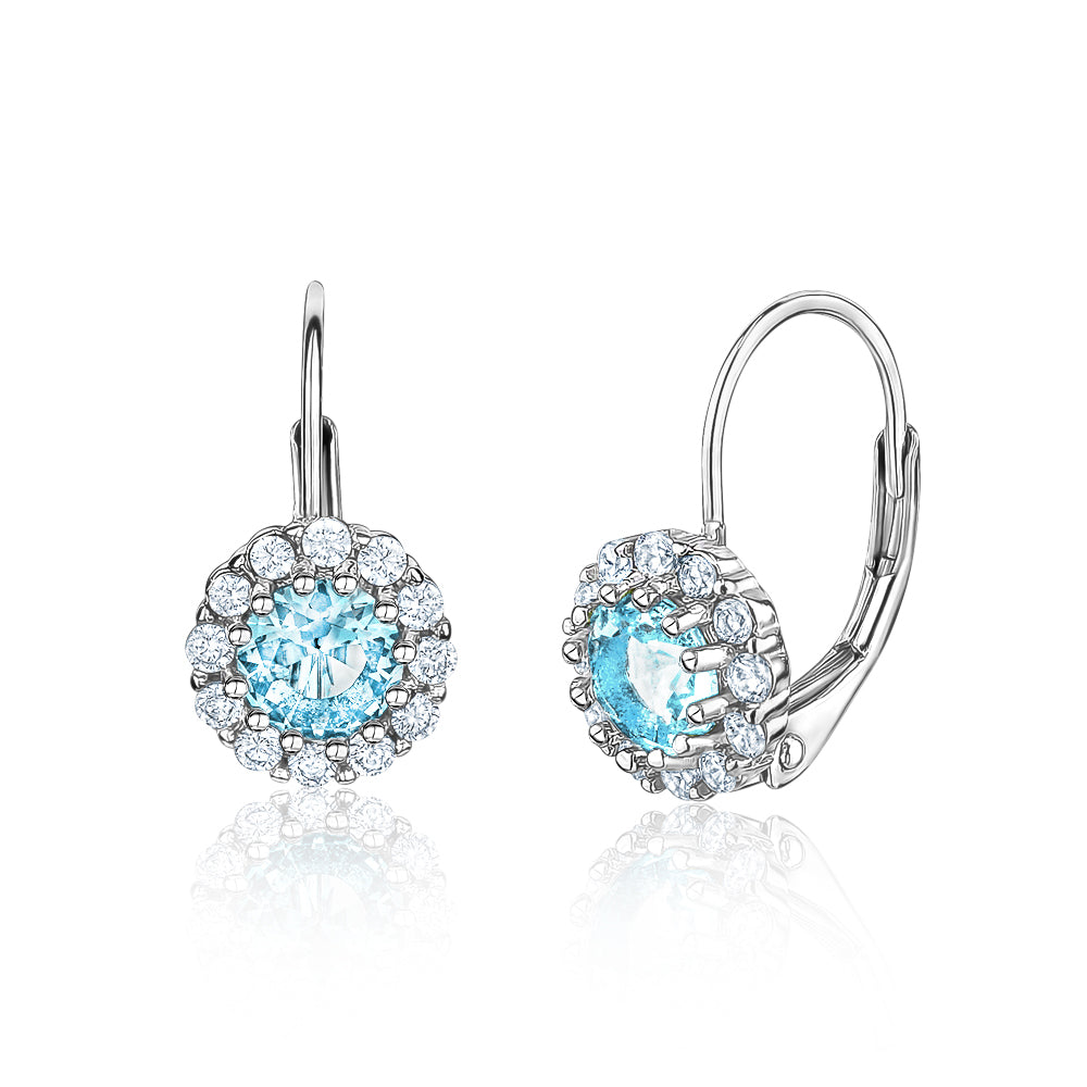 Sterling Silver Leverback Halo Earrings with Simulated Birthstones