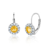 Sterling Silver Leverback Halo Earrings with Simulated Birthstones