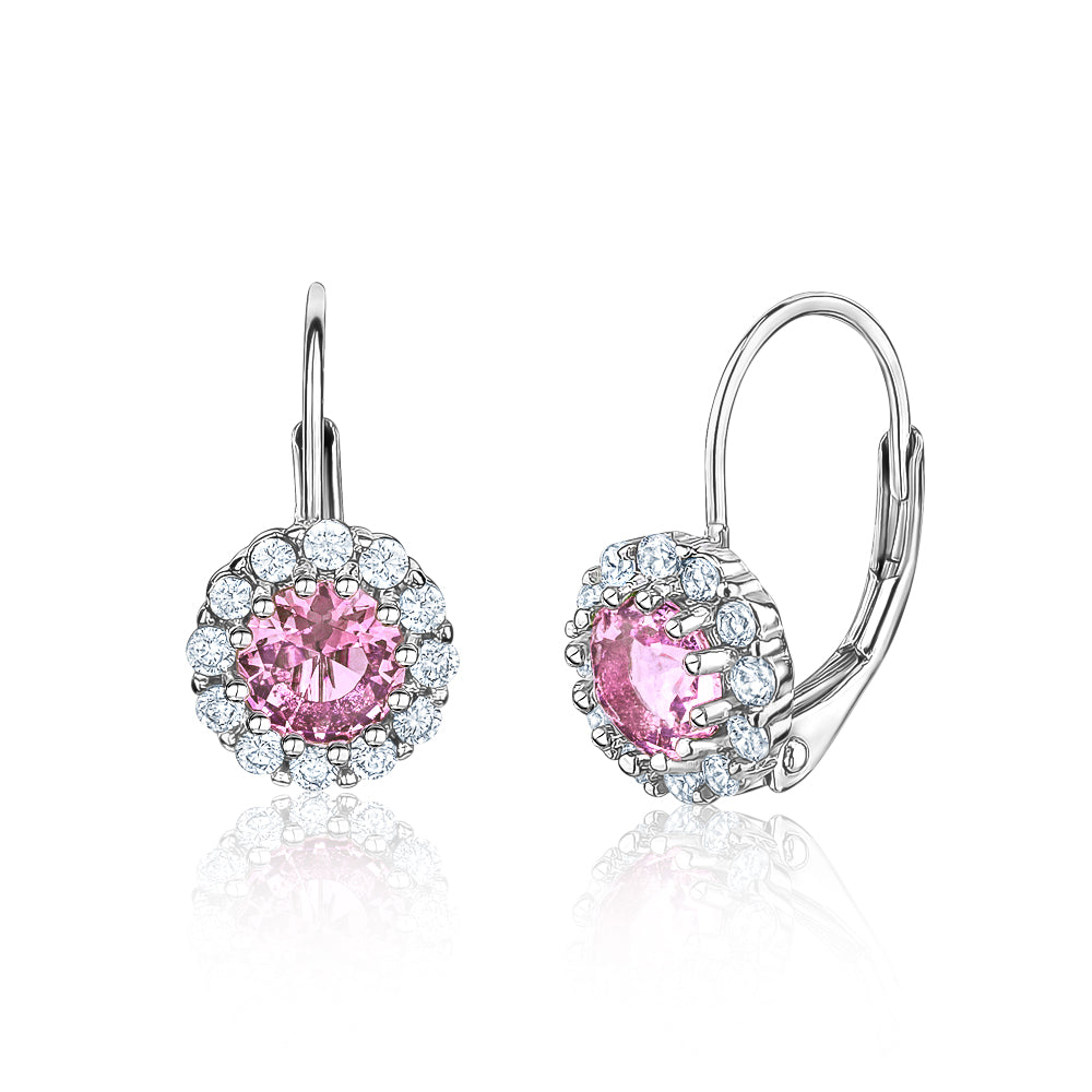 Sterling Silver Leverback Halo Earrings with Simulated Birthstones
