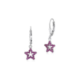 UNICORNJ Sterling Silver 925 Open Star Dangle Leverback Earrings with Pave Cubic Zirconia Italy
