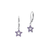 UNICORNJ Sterling Silver 925 Open Star Dangle Leverback Earrings with Pave Cubic Zirconia Italy