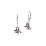 UNICORNJ Sterling Silver 925 Pink or Purple Bow Charm Dangle Leverback Earrings with Pave CZ Italy