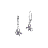 UNICORNJ Sterling Silver 925 Pink or Purple Bow Charm Dangle Leverback Earrings with Pave CZ Italy