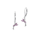 UNICORNJ Sterling Silver 925 Dark Pink Fairy Dangle Leverback Earrings with Pave CZ Italy