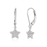 UNICORNJ Sterling Silver 925 Star Dangle Leverback Earrings with Pave Cubic Zirconia Italy