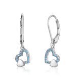 UNICORNJ Sterling Silver 925 Tilted Heart Outline Dangle Leverback Earrings with Pave CZ Italy