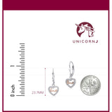 Sterling Silver 925 Dangle Leverback Earrings Heart Outline with CZ's and Love Letters Italy