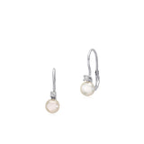 Sterling Silver 925 Cultured Pearl Button Leverback Earrings with Cubic Zirconia 6mm Italy