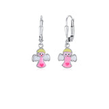Childrens Sterling Silver 925 Cute Guardian Angel Earrings Leverback Dangle with Enamel