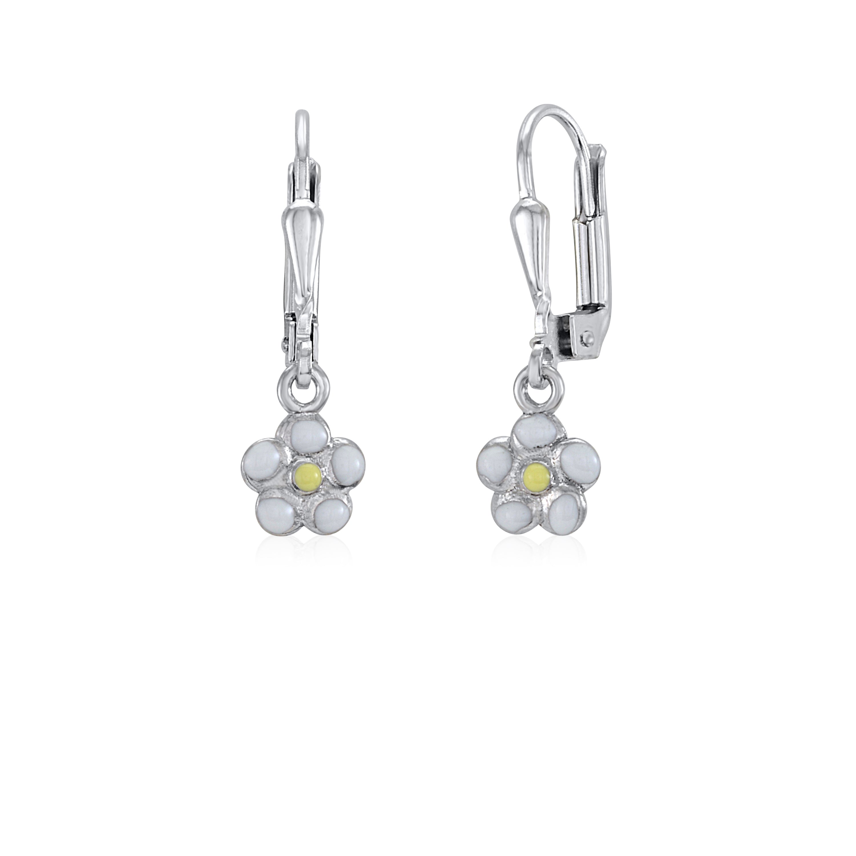 Childrens Sterling Silver 925 Flower Earrings Leverback Dangle