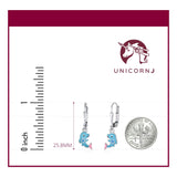 Childrens Sterling Silver 925 Cute Dolphin Earrings Leverback Dangle with Blue or Pink Enamel