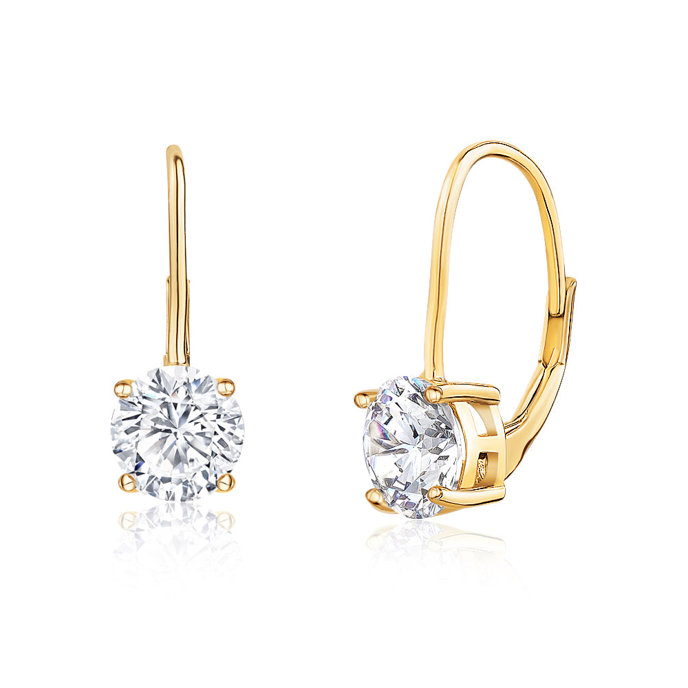 Sterling Silver 925 CZ or Gold Plated Solitaire Leverback Earrings Basket Setting 7mm