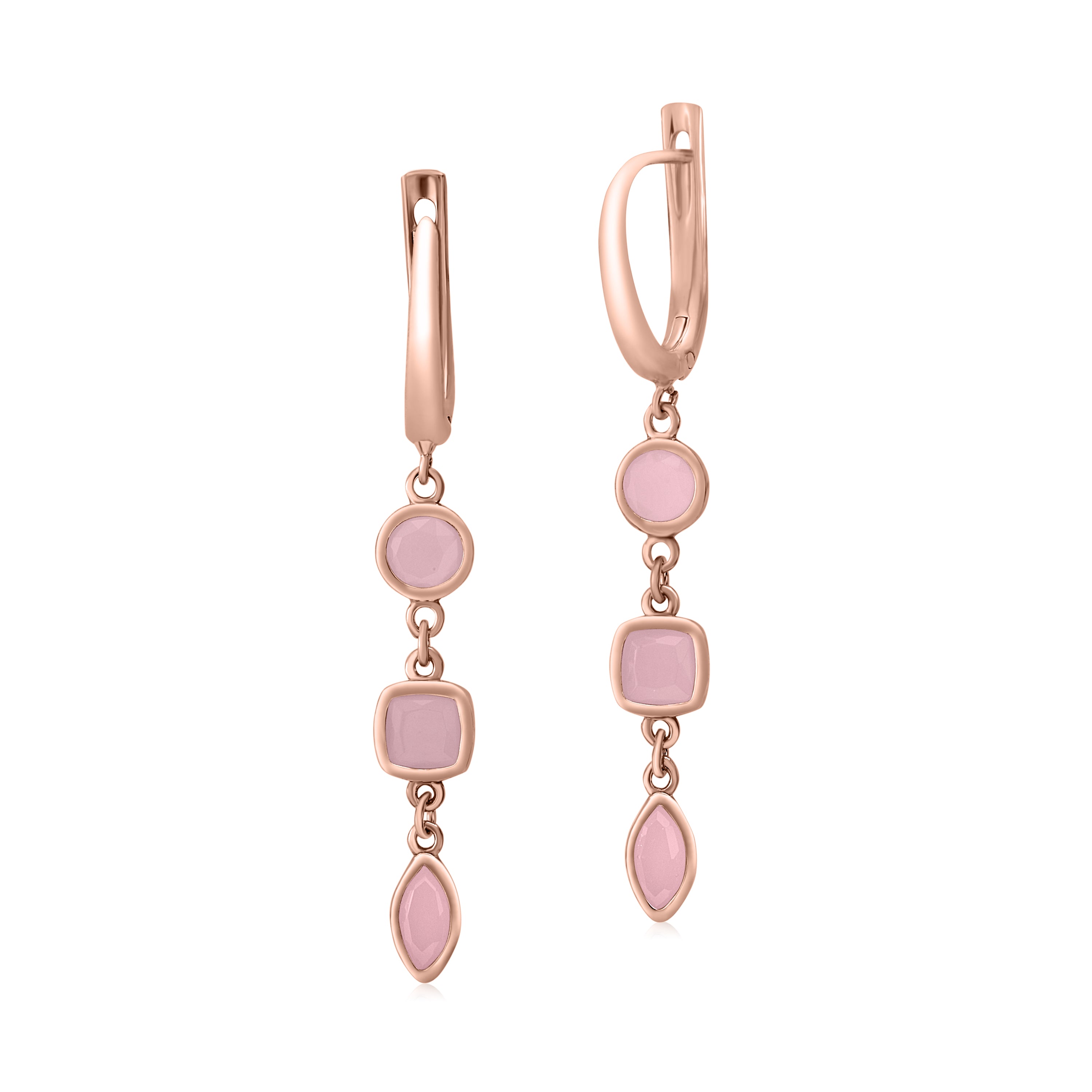 UNICORNJ Sterling Silver Rose Gold Plated Leverback Earrings 3 Tier Dangle with Simulated Stones