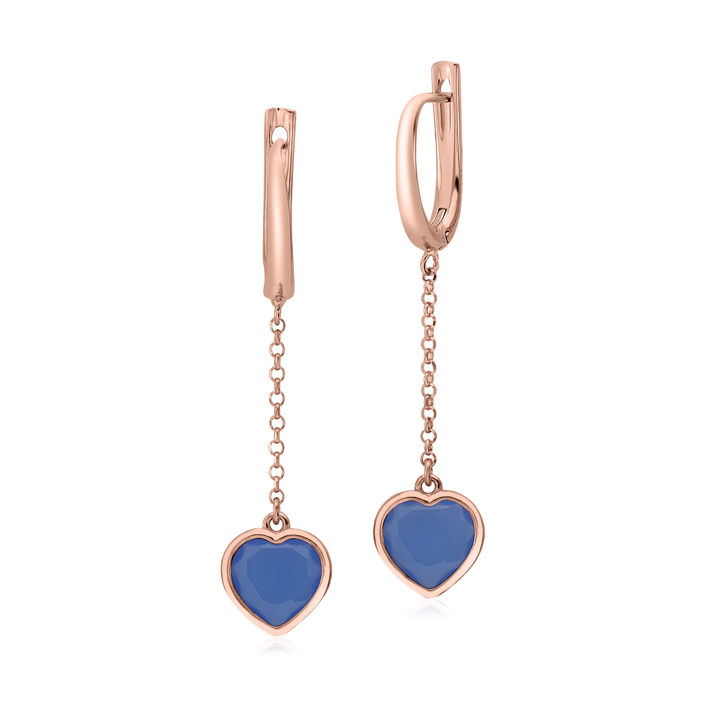 UNICORNJ Sterling Silver Rose Gold Plated Heart Leverback Earrings Long Dangle Drop with Simulated Stone