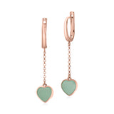 UNICORNJ Sterling Silver Rose Gold Plated Heart Leverback Earrings Long Dangle Drop with Simulated Stone