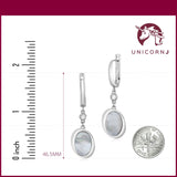 Sterling Silver Leverback Earrings with Bezel Set CZ and Modern Oval Mother of Pearl Dangle