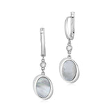 Sterling Silver Leverback Earrings with Bezel Set CZ and Modern Oval Mother of Pearl Dangle