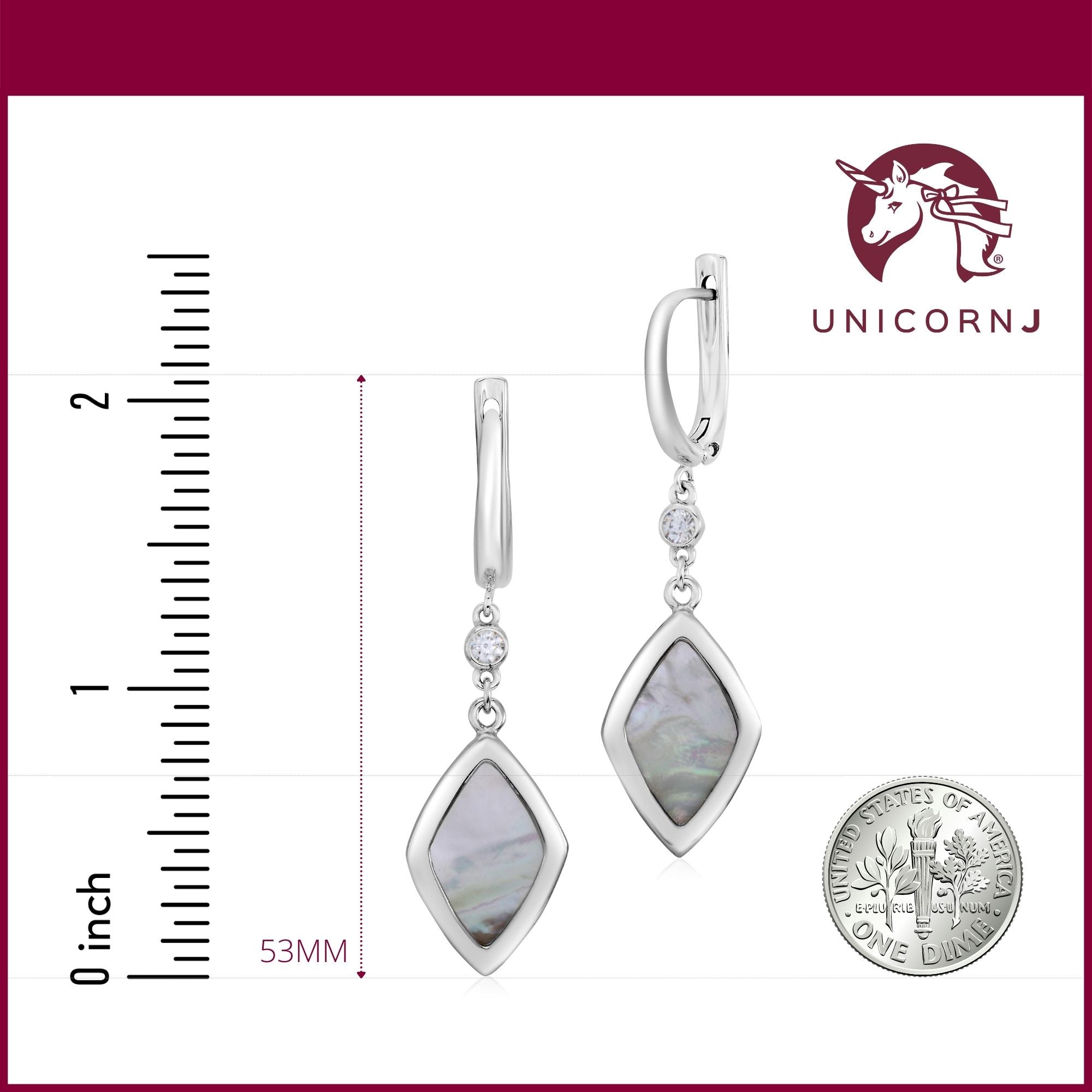 Sterling Silver Leverback Earrings with Bezel Set CZ and Mother of Pearl Dangle