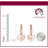 Sterling Silver Rose Gold Plated Girls Heart Dangle Leverback Earrings Initial Engraved Letters A-Z