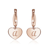 Sterling Silver Rose Gold Plated Girls Heart Dangle Leverback Earrings Initial Engraved Letters A-Z