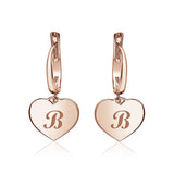 Sterling Silver Rose Gold Plated Girls Heart Dangle Leverback Earrings Initial Engraved Letters A-Z