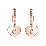 Sterling Silver Rose Gold Plated Girls Heart Dangle Leverback Earrings Initial Engraved Letters A-Z