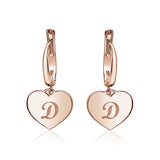 Sterling Silver Rose Gold Plated Girls Heart Dangle Leverback Earrings Initial Engraved Letters A-Z