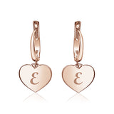 Sterling Silver Rose Gold Plated Girls Heart Dangle Leverback Earrings Initial Engraved Letters A-Z