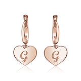 Sterling Silver Rose Gold Plated Girls Heart Dangle Leverback Earrings Initial Engraved Letters A-Z