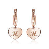 Sterling Silver Rose Gold Plated Girls Heart Dangle Leverback Earrings Initial Engraved Letters A-Z