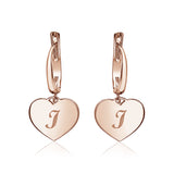 Sterling Silver Rose Gold Plated Girls Heart Dangle Leverback Earrings Initial Engraved Letters A-Z