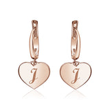 Sterling Silver Rose Gold Plated Girls Heart Dangle Leverback Earrings Initial Engraved Letters A-Z