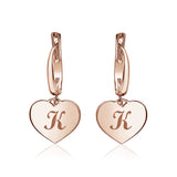 Sterling Silver Rose Gold Plated Girls Heart Dangle Leverback Earrings Initial Engraved Letters A-Z