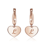 Sterling Silver Rose Gold Plated Girls Heart Dangle Leverback Earrings Initial Engraved Letters A-Z