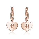 Sterling Silver Rose Gold Plated Girls Heart Dangle Leverback Earrings Initial Engraved Letters A-Z