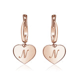 Sterling Silver Rose Gold Plated Girls Heart Dangle Leverback Earrings Initial Engraved Letters A-Z