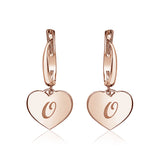 Sterling Silver Rose Gold Plated Girls Heart Dangle Leverback Earrings Initial Engraved Letters A-Z