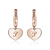 Sterling Silver Rose Gold Plated Girls Heart Dangle Leverback Earrings Initial Engraved Letters A-Z