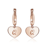 Sterling Silver Rose Gold Plated Girls Heart Dangle Leverback Earrings Initial Engraved Letters A-Z