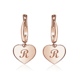 Sterling Silver Rose Gold Plated Girls Heart Dangle Leverback Earrings Initial Engraved Letters A-Z