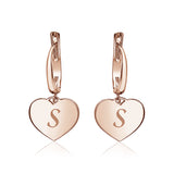 Sterling Silver Rose Gold Plated Girls Heart Dangle Leverback Earrings Initial Engraved Letters A-Z