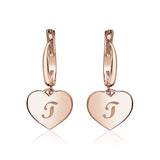 Sterling Silver Rose Gold Plated Girls Heart Dangle Leverback Earrings Initial Engraved Letters A-Z