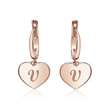 Sterling Silver Rose Gold Plated Girls Heart Dangle Leverback Earrings Initial Engraved Letters A-Z