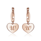Sterling Silver Rose Gold Plated Girls Heart Dangle Leverback Earrings Initial Engraved Letters A-Z