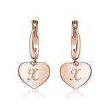 Sterling Silver Rose Gold Plated Girls Heart Dangle Leverback Earrings Initial Engraved Letters A-Z