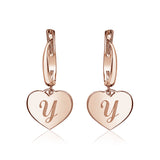 Sterling Silver Rose Gold Plated Girls Heart Dangle Leverback Earrings Initial Engraved Letters A-Z