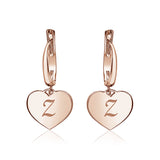 Sterling Silver Rose Gold Plated Girls Heart Dangle Leverback Earrings Initial Engraved Letters A-Z